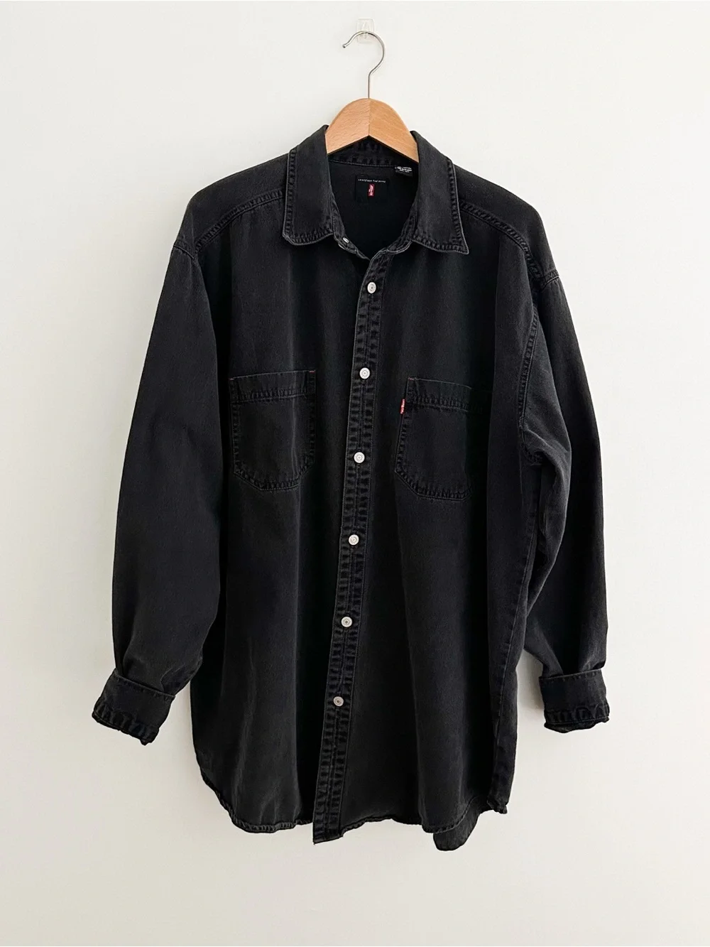 Vintage Levi's Red Tab Black Denim Button Front Shirt Made In Hong Kong Men's XL